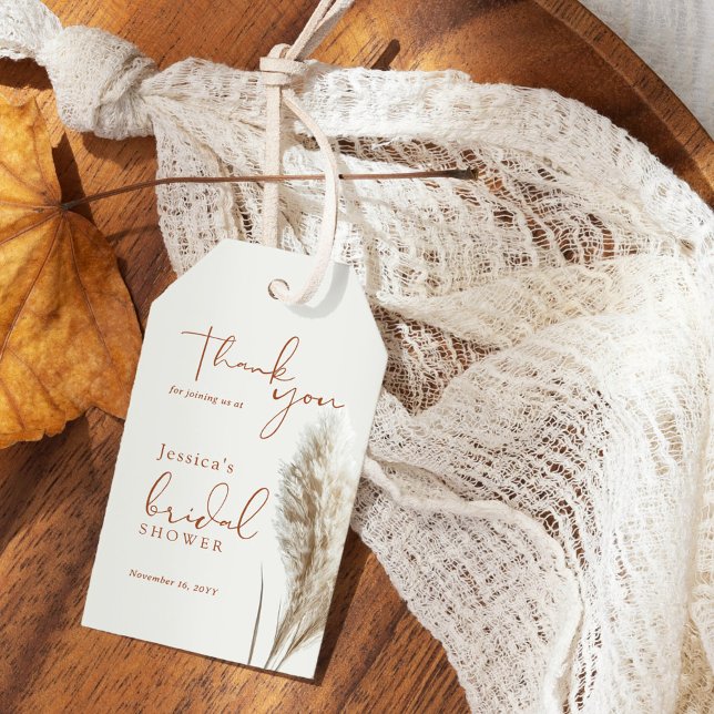 Boho Fluffig Pampasgräs Bröllopskalas Tacksamhet Presentetikett (Skapare uppladdad)