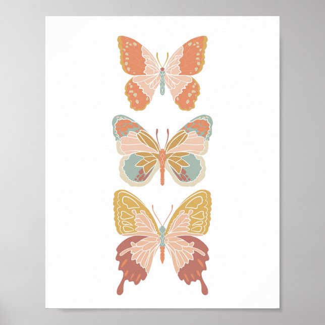 Boho fold Butterfly Butterflies Girl Nursery Art Poster (Framsidan)