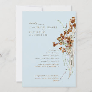 Boho Foliage Himlar Blue Elegant Möhippa Inbjudningar