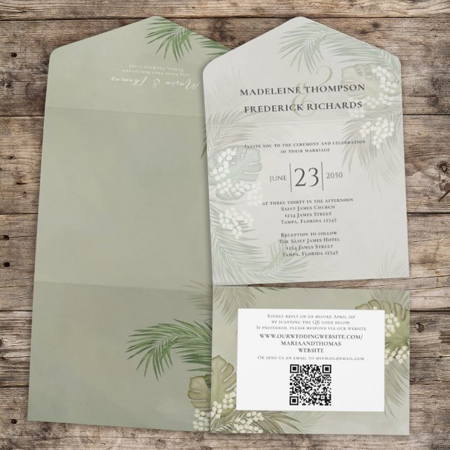 Boho Foliage Tropical Handflatan Löv Budget QR-kod (Skapare uppladdad)