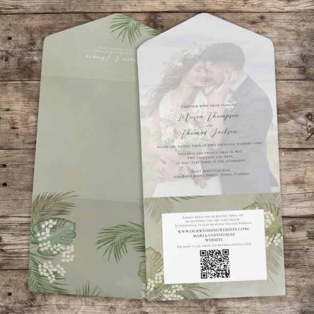 Boho Foliage Tropical Handflatan Lövs Photo QR-kod (Skapare uppladdad)
