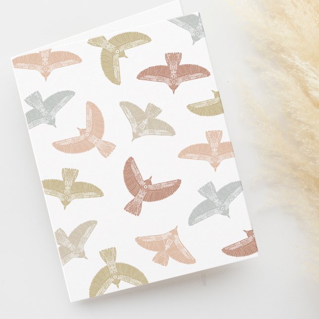 Boho Folk Art Bird Mönster Blank Tack Kort (Skapare uppladdad)