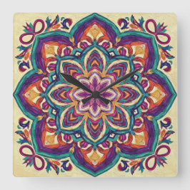 Boho Folk Art Blomma Fyrkantig Klocka