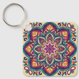 Boho Folk Art Blomma Nyckelring