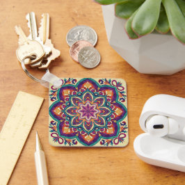 Boho Folk Art Blomma  Nyckelring