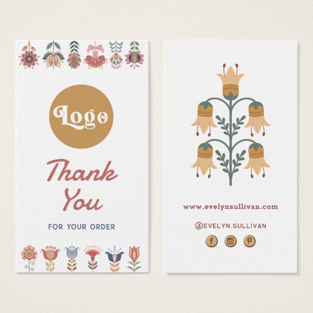 boho folk art blommor paket infoga visitkort (Framsida & baksida)