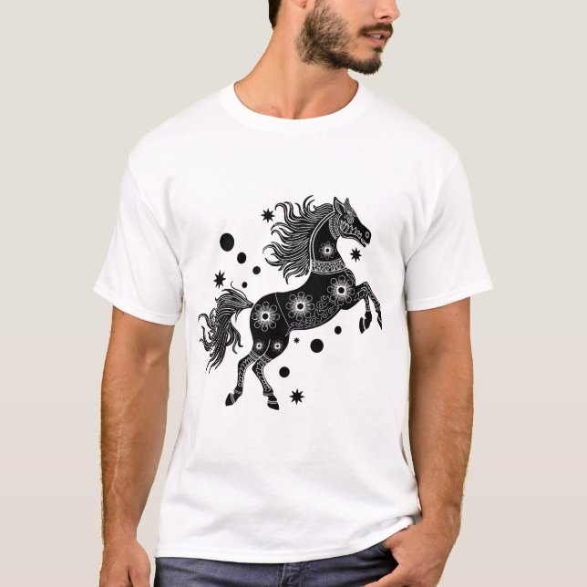 Boho Folk Art Häst T-Shirt (Framsida)