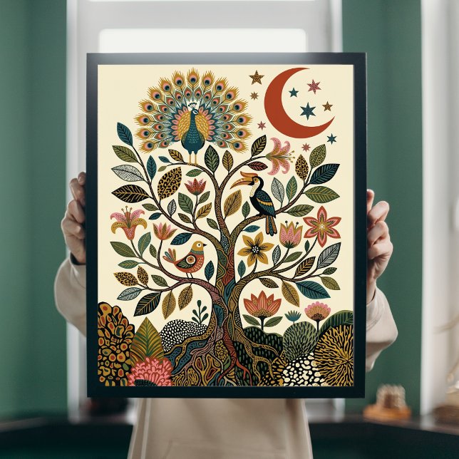 Boho Folk Art Träd des Livet Påfågel Celestial Sto Poster (Skapare uppladdad)