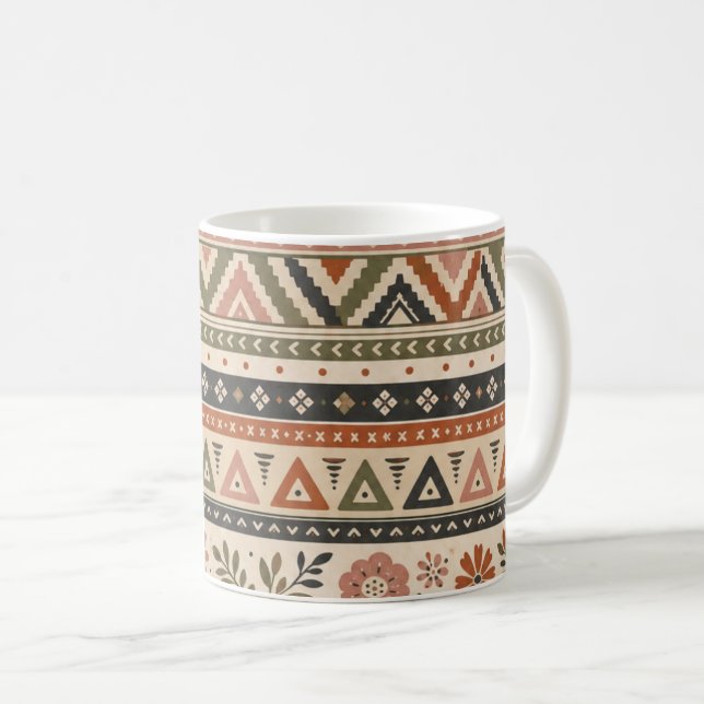Boho Folk Blommig Geometrisk Sömlös Mönster Kaffemugg (Framsida höger)