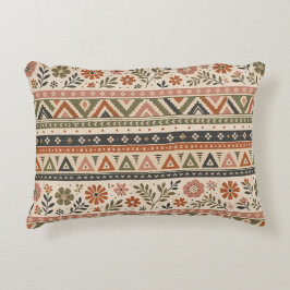 Boho Folk Blommig Geometrisk Sömlös Mönster Prydnadskudde