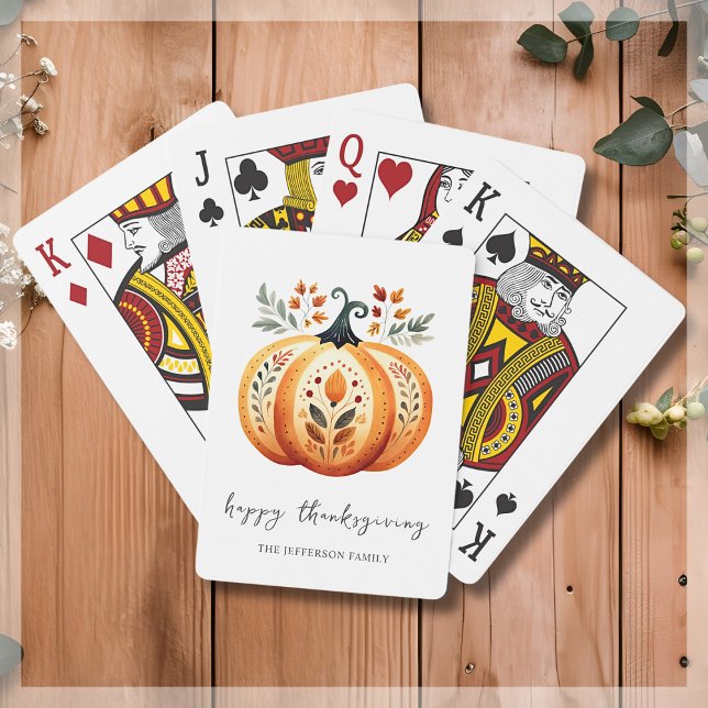 Boho Folk Pumpkin Thanksgiving Casinokort (Skapare uppladdad)