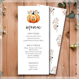 Boho Folk Pumpkin Thanksgiving Dinner Menu Meny