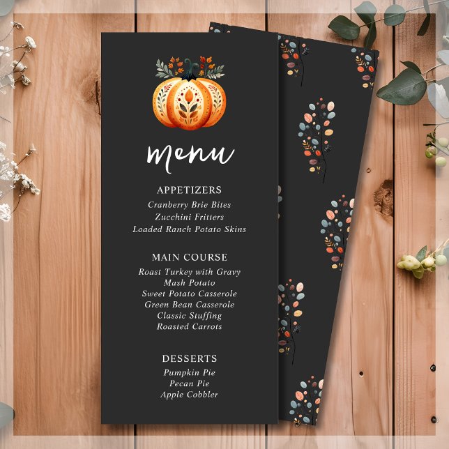 Boho Folk Pumpkin Thanksgiving Dinner Menu Meny (Skapare uppladdad)