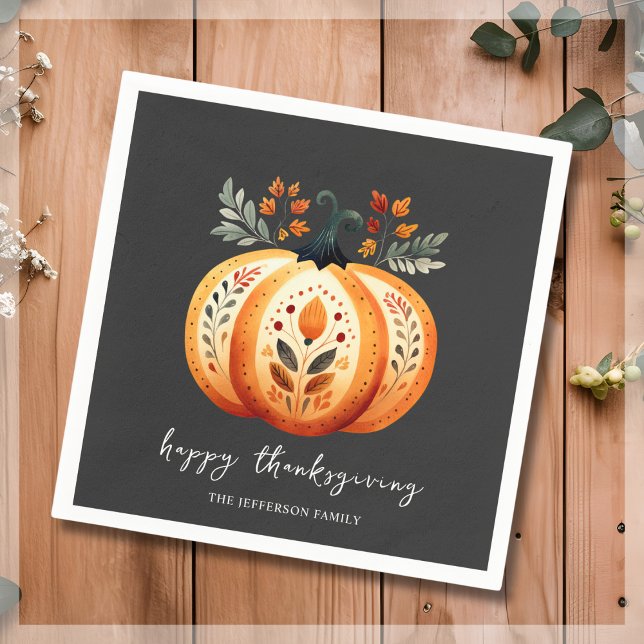 Boho Folk Pumpkin Thanksgiving Pappersservett (Skapare uppladdad)
