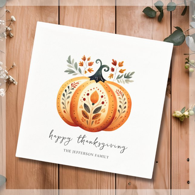 Boho Folk Pumpkin Thanksgiving Pappersservett (Skapare uppladdad)
