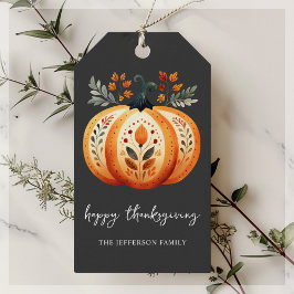 Boho Folk Pumpkin Thanksgiving Presentetikett