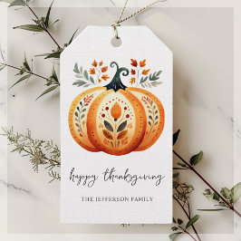 Boho Folk Pumpkin Thanksgiving Presentetikett