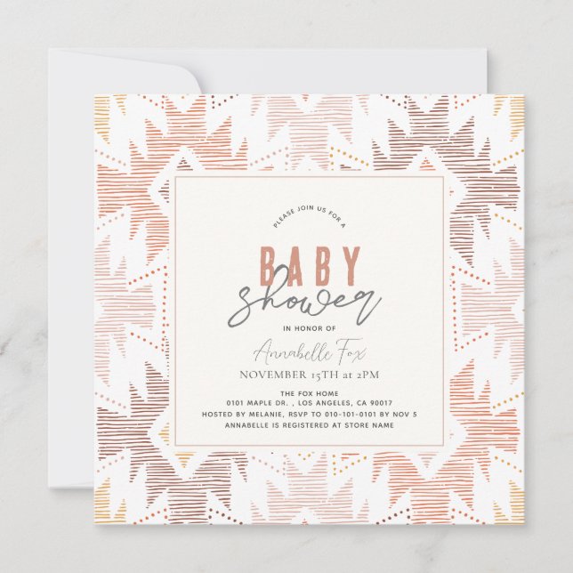 Boho Folk Textile Dusty Ro Girl Baby Shower Inbjudningar (Framsida)