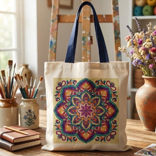 Boho Folkkonst Blomma Tygkasse