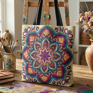 Boho Folkkonst Blomma Tygkasse