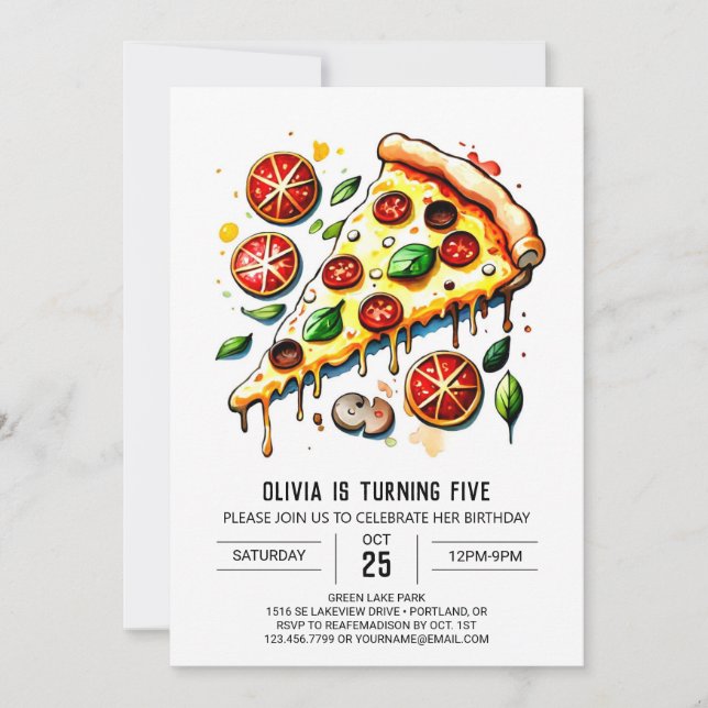 Boho Food Pizza Birthday Inbjudningar (Framsida)