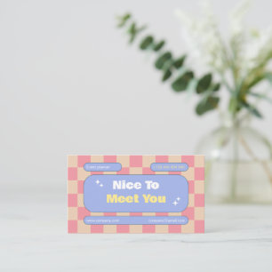 Boho för Gulten Blue Rosa Retro Checkerboard Visitkort