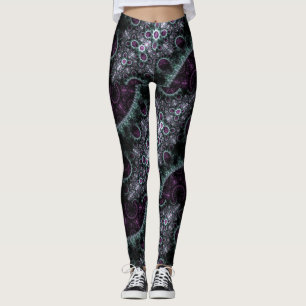 Boho för mörk lilagrönt spiral blom- Fractal Leggings