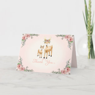 Boho för skogsmarkskoghjort rosa blom- tack kort