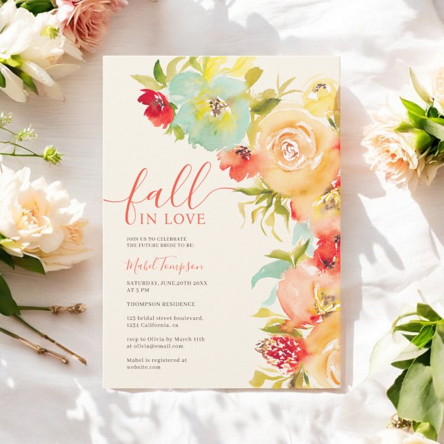 Boho Förälskad blomster vattenfärg bröllopskalas Inbjudningar (Boho Fall in love floral watercolor bridal shower Invitation)