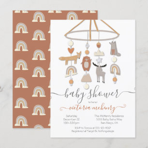 Boho Forest Animals Mobile Baby Shower-inbjudan Inbjudningar