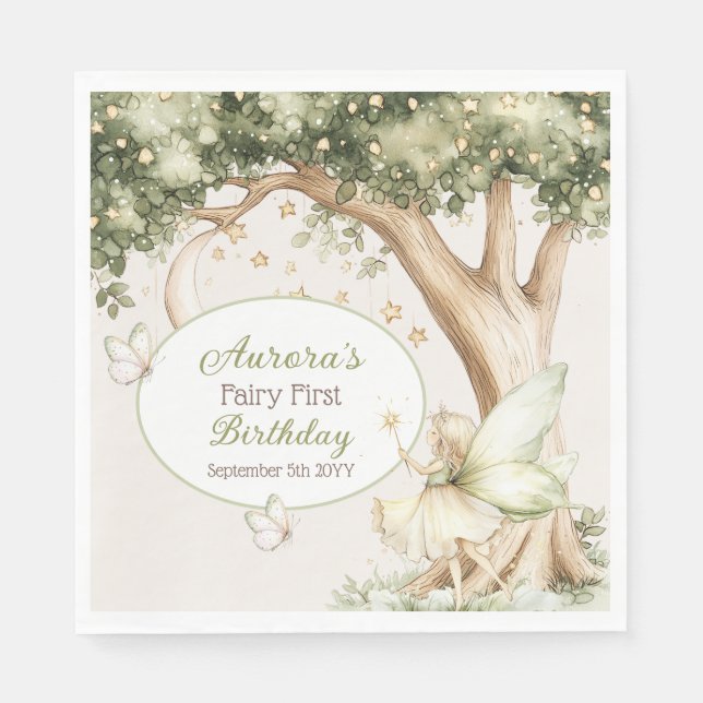 Boho forest Fairy First birthday photo Pappersservett (Framsidan)