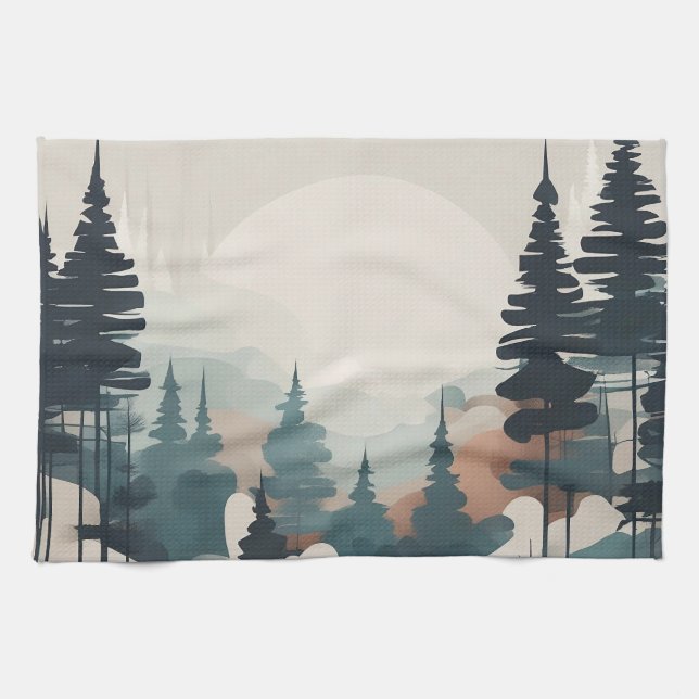 Boho Forest Landcape Artwork Kökshandduk (Horisontell)