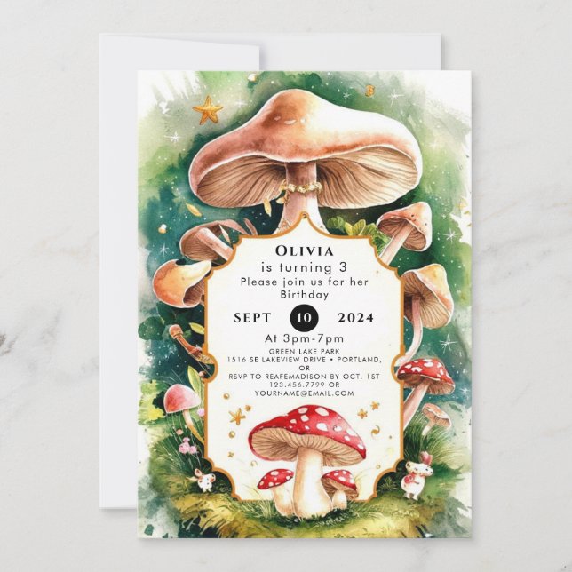 Boho Forest Mushroom Birthday Inbjudningar (Framsida)