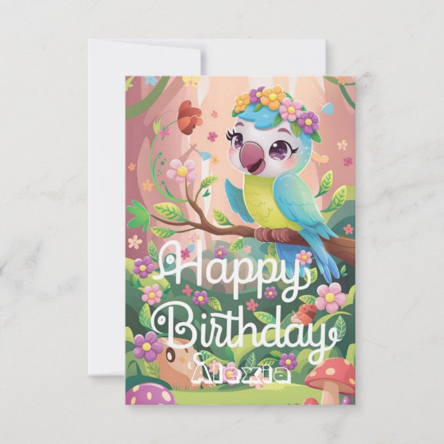 Boho Forest Parrot Digital Birthday Kort (Framsida)