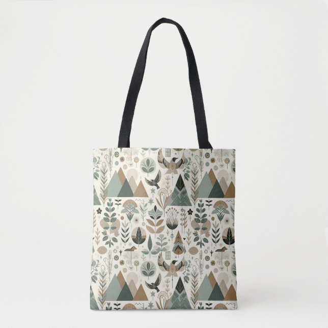 Boho Forest Tote Bag - Naturinspirerad Skandinavie Tygkasse (Framsida)