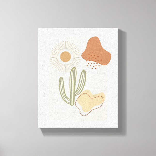 Boho-former Abstrakt Beige Terrakotta Sol Cactus Canvastryck (Framsida)