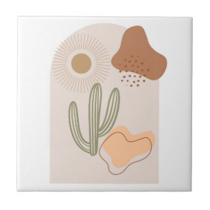 Boho-former Abstrakt Beige Terrakotta Sol Cactus Kakelplatta