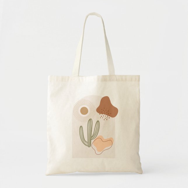 Boho-former Abstrakt Beige Terrakotta Sol Cactus Tygkasse (Framsidan)