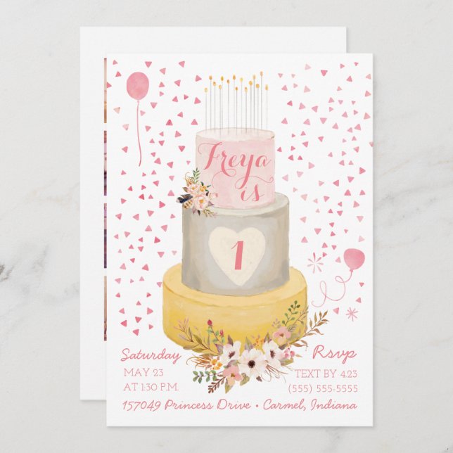 Boho - första året - inbjudan till fotokollage på  (Fram/baksida)