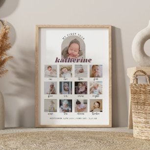 Boho Första Födelsedag Baby Milstolpe Skylt m/ Fot