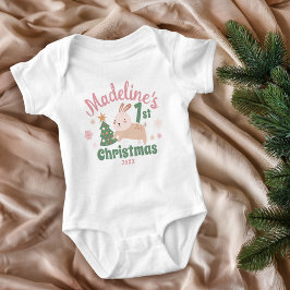 Boho Första jul med Cute Rabbit, Träd, Namn T Shirt