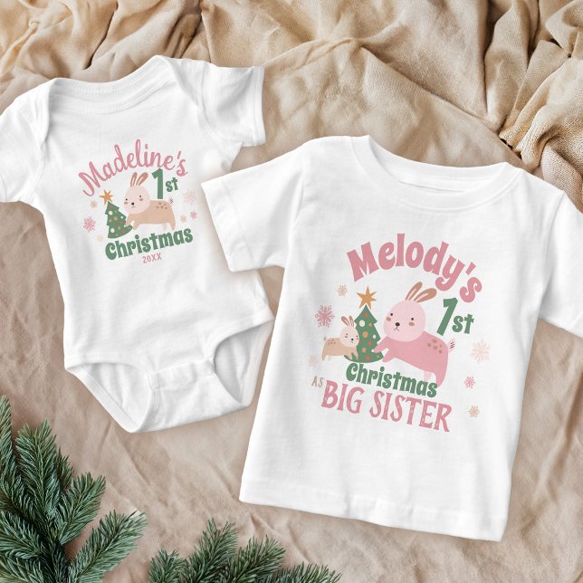 Boho Första jul med Cute Rabbit, Träd, Namn T Shirt (Skapare uppladdad)