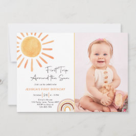 Boho första Resa runt Sol 1:a födelsedagen Invita Inbjudningar