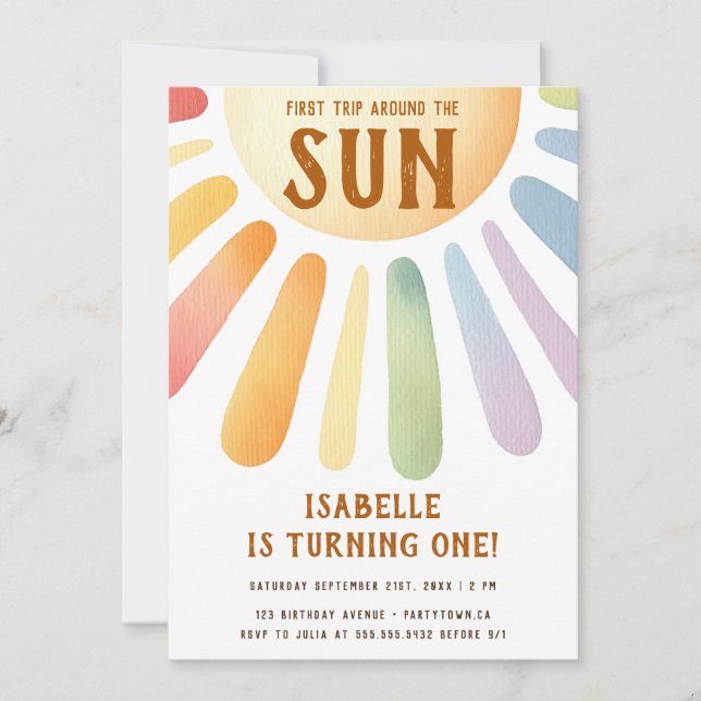 Boho första Resa runt Sol 1:a födelsedagen Party Inbjudningar (Framsida)