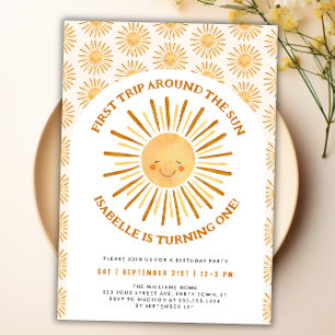 Boho första Resa runt Sol 1:a födelsedagen Party Inbjudningar