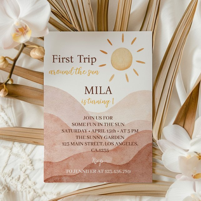 Boho första Resa runt Sol 1:a födelsedagsinbjudan Inbjudningar (Skapare uppladdad)