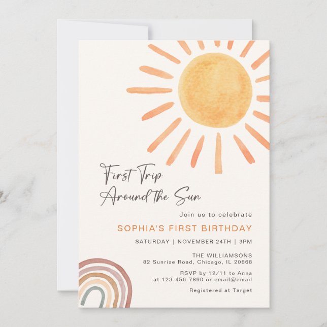 Boho första Resa runt Sol:s första födelsedag Inbjudningar (Framsida)