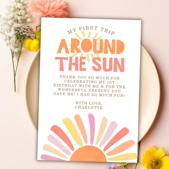 Boho första Resa runt Sol tackkortet Inbjudningar (Boho First Trip Around The Sun Thank You Card)
