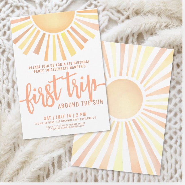 Boho Första Resan Runt Solen 1-årsdag Inbjudningar (Boho First Trip Around The Sun 1st Birthday Invitation )