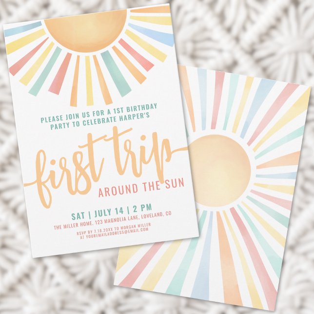 Boho Första Resan Runt Solen 1-årsdag Inbjudningar (First Trip Around The Sun 1st Birthday Invitation)